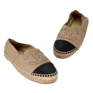 Chanel Espadrille CC 35 Leather Cap Toe Flats CC-S0207P-C029